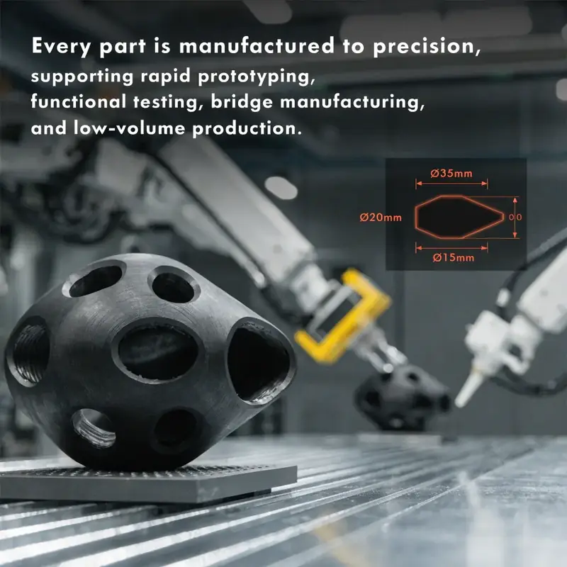 Every part is manufactured to precision, supporting rapid prototyping, functional testing, bridge manufacturing, and low-volume production.
